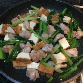 小松菜と鶏肉と厚揚げの塩炒め